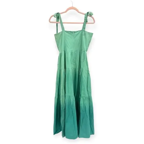 Oliphant NEW‎ Tie Strap Button Cotton Poplin Midi Dress in Ombre Green - Size XS